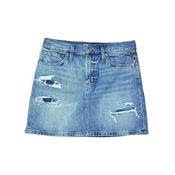 Madewell Women’s Rigid Denim Straight Distressed Mini Skirt Size 28”/6 NWT - Picture 3 of 7